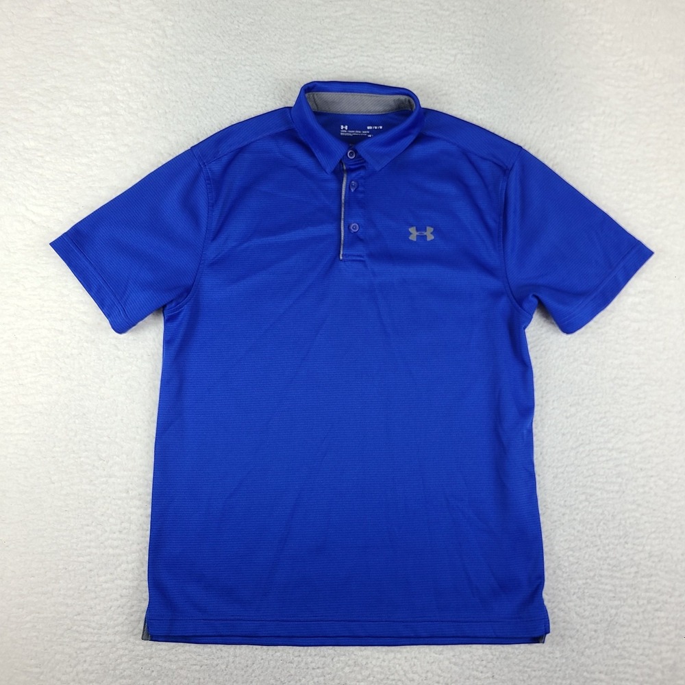 Under Armour Polo Shirt Mens Medium Blue Striped Performance Tech Loose Heatgear